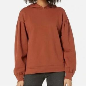 Madewell Pleat-Sleeve Shrunken Hoodie Sweatshirt in Burnt Orange size Medium